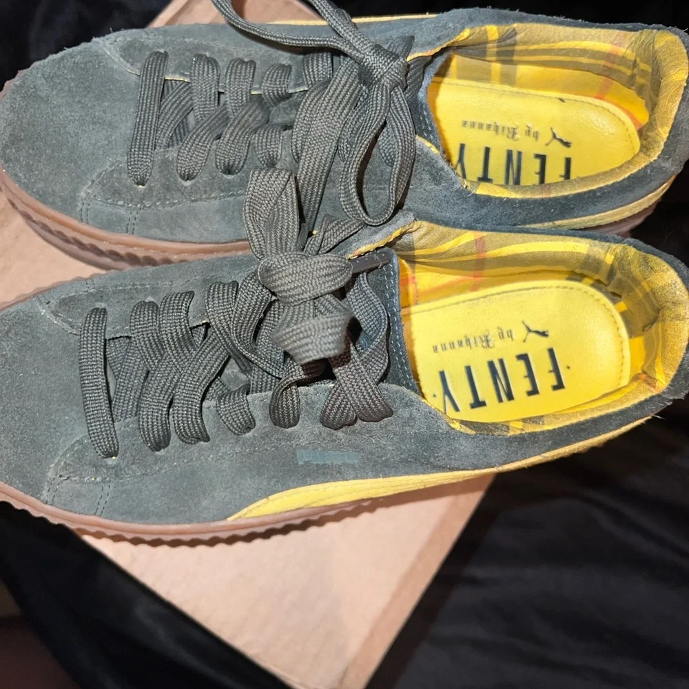 Fenty Rihanna Puma Women's Green and Yellow Suede Cleated Sneakers - Picture 5 of 5